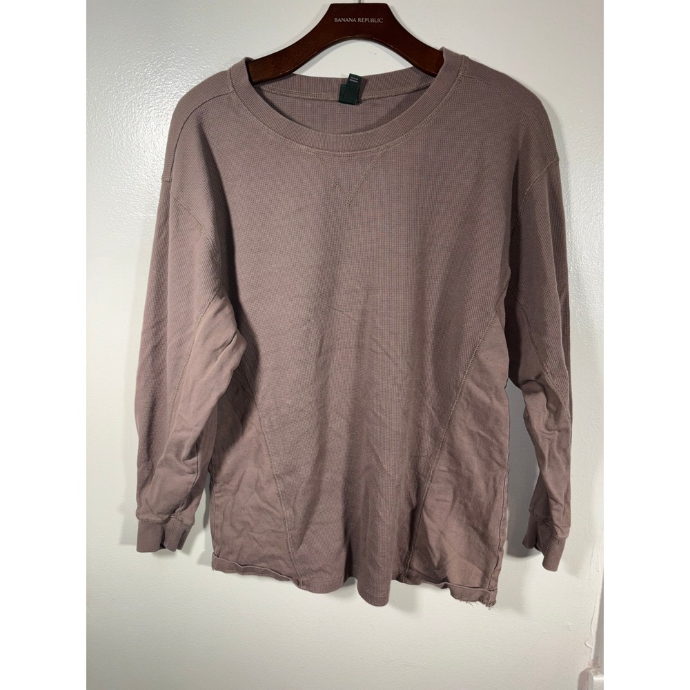 Women's Oversize Waffle Knit‎ Thermal Top Wild Fable Sz S Brown Mauve Crew Neck